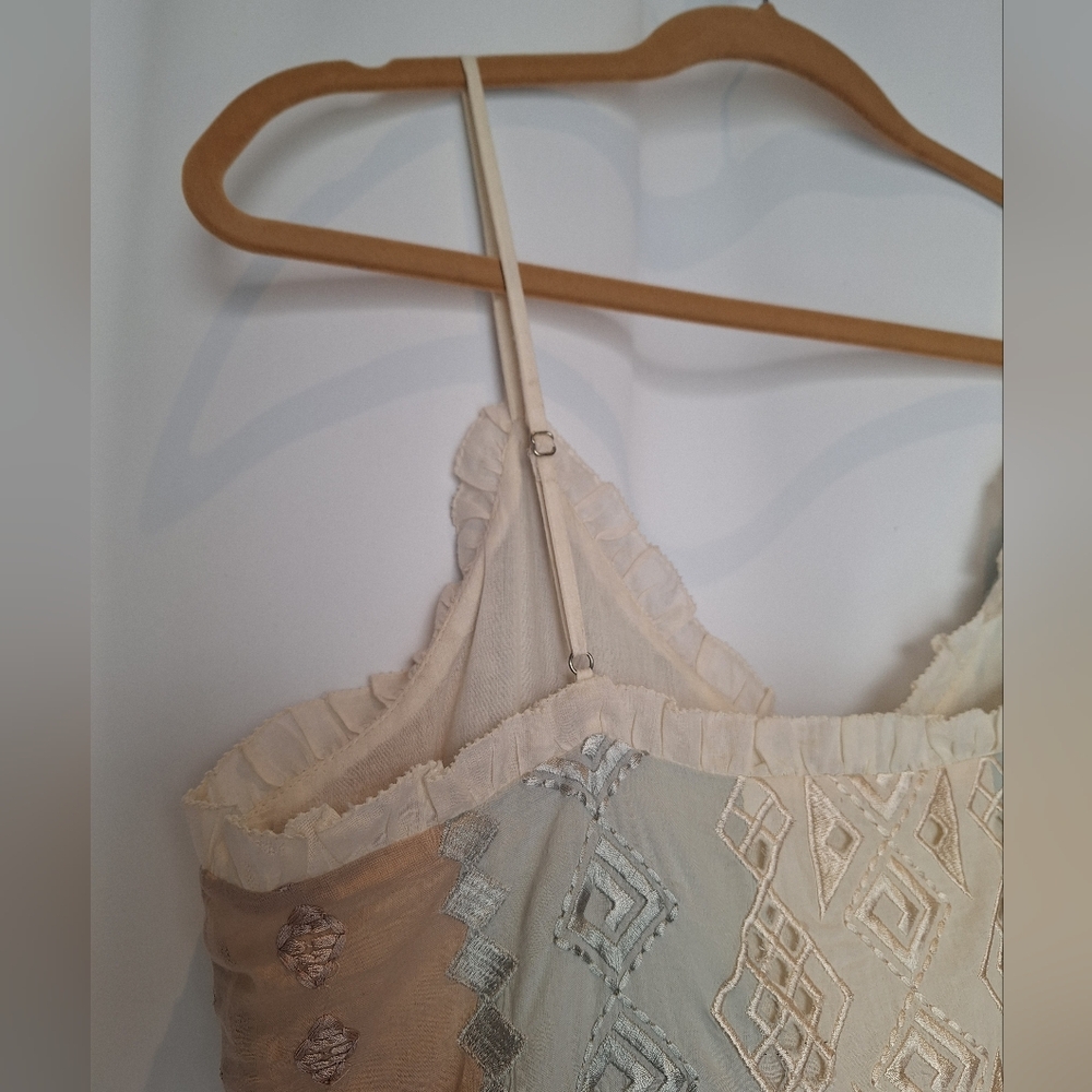 Love Sam Cream And Ice Blue With Lace And Embroidery Spaghetti Strap Midi Dress - Picture 7 of 9
